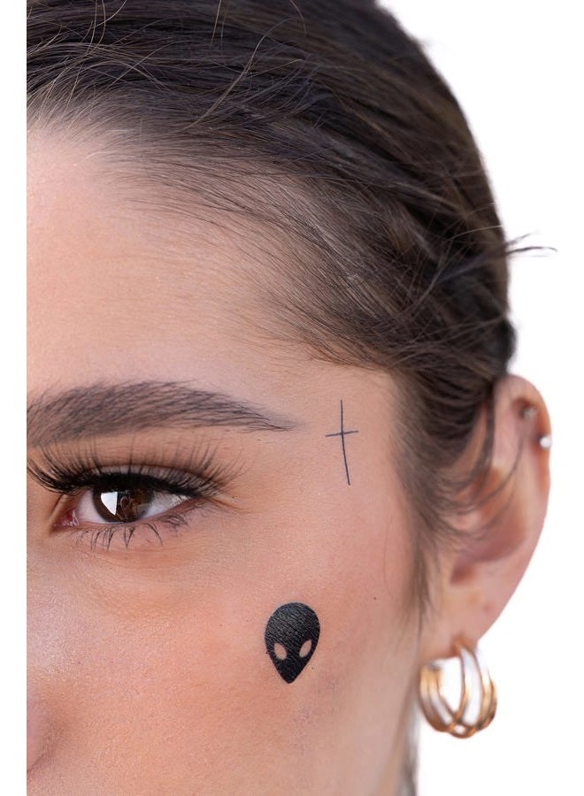 Thug Ink Temporary Tattoos – Volume III – 8-Piece Set | Alien Head, Money Bag, Compass & More | Face & Neck Water-Transfer Tattoos – Fake Ink for Parties, Pranks & More - Image 4